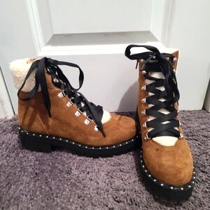 Steve Madden Receptive Studded Suede Lace Up Boots